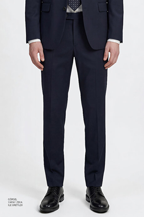 Slim Fit Dar Kesim Mono Yaka Lacivert Takım Elbise resmi