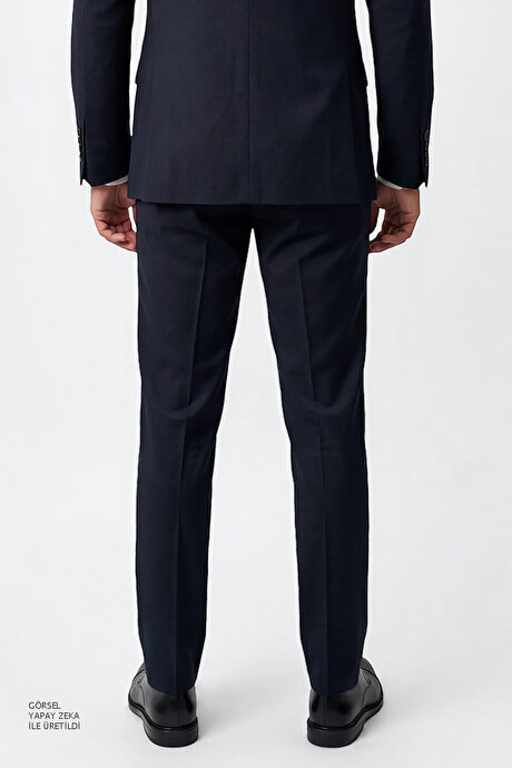 Slim Fit Dar Kesim Mono Yaka Lacivert Takım Elbise resmi