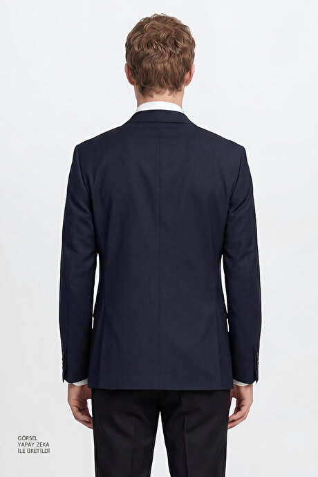 Slim Fit Dar Kesim Mono Yaka Lacivert Takım Elbise resmi
