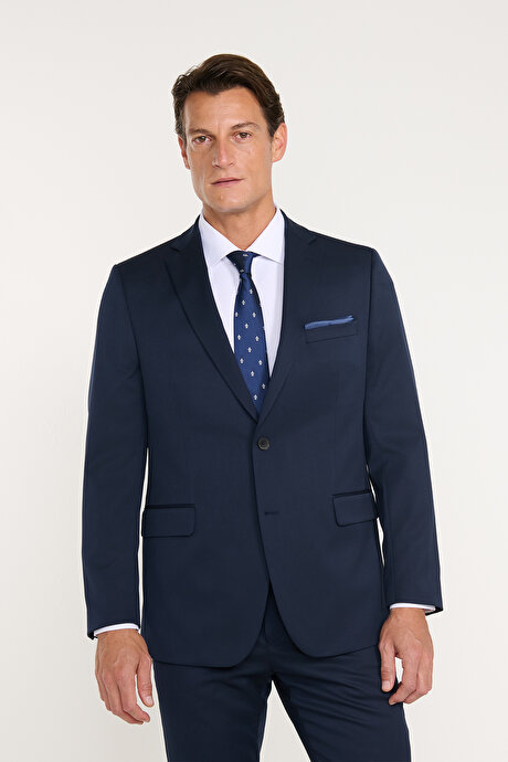 Slim Fit Dar Kesim Mono Yaka Lacivert Takım Elbise resmi