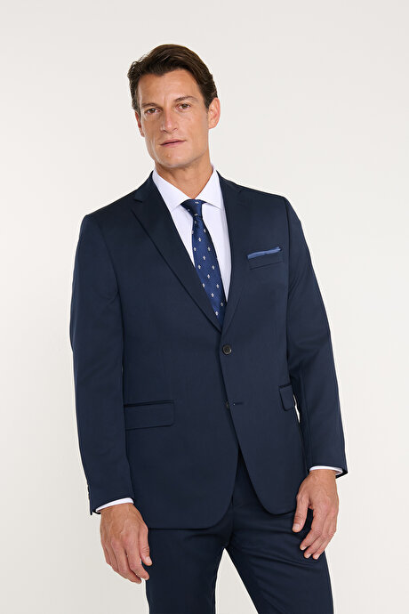 Slim Fit Dar Kesim Mono Yaka Lacivert Takım Elbise resmi