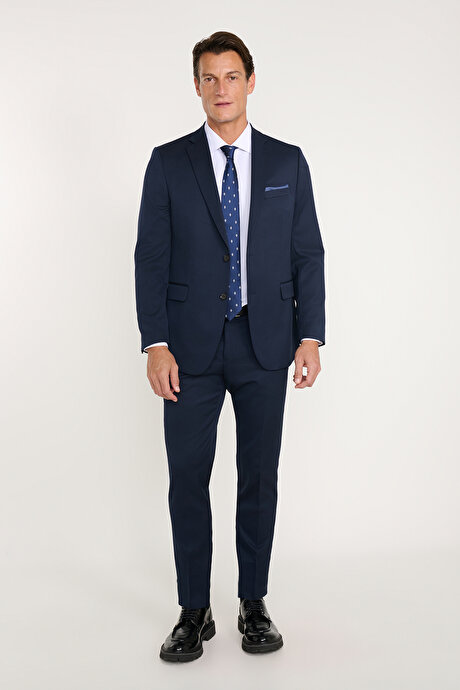 Slim Fit Dar Kesim Mono Yaka Lacivert Takım Elbise resmi