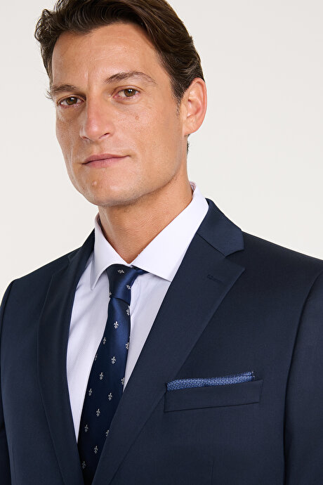 Slim Fit Dar Kesim Mono Yaka Lacivert Takım Elbise resmi