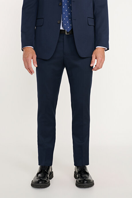 Slim Fit Dar Kesim Mono Yaka Lacivert Takım Elbise resmi