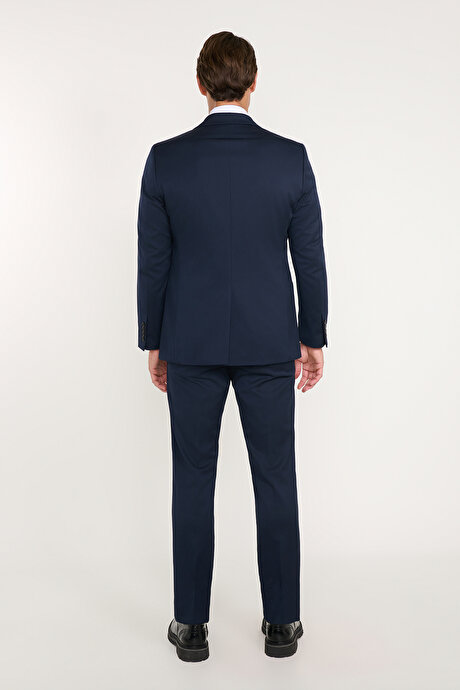 Slim Fit Dar Kesim Mono Yaka Lacivert Takım Elbise resmi