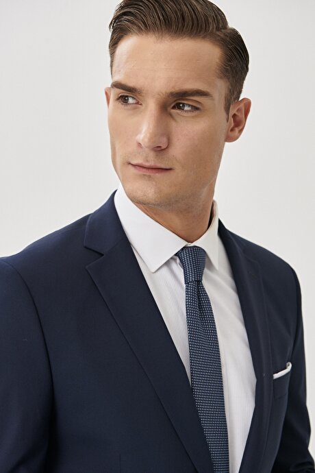 Slim Fit Dar Kesim Mono Yaka Lacivert Takım Elbise resmi