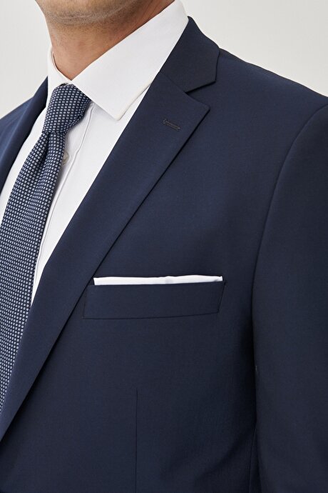 Slim Fit Dar Kesim Mono Yaka Lacivert Takım Elbise resmi