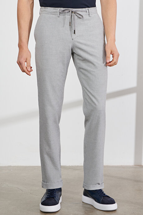 Slim Fit Dar Kesim Mono Yaka Gofre Desenli Gri Takım Elbise resmi