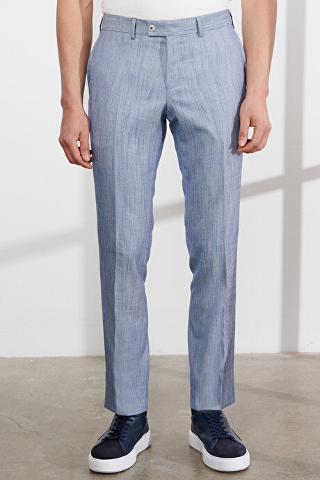 Slim Fit Dar Kesim Kırlangıç Yaka Desenli Mavi Takım Elbise resmi