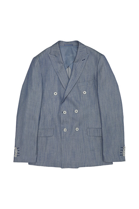 Slim Fit Dar Kesim Kırlangıç Yaka Desenli Mavi Takım Elbise resmi