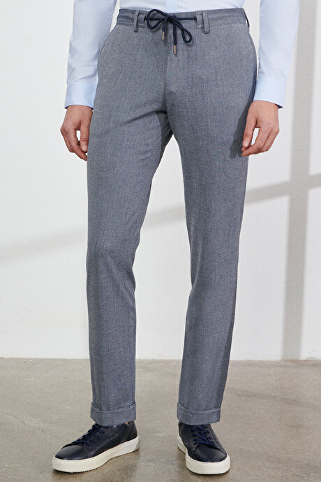 Slim Fit Dar Kesim Mono Yaka Gofre Desenli Gri Takım Elbise resmi