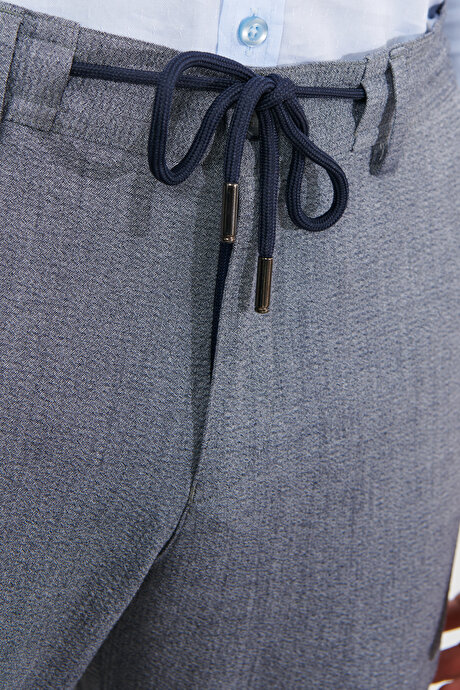 Slim Fit Dar Kesim Mono Yaka Gofre Desenli Gri Takım Elbise resmi