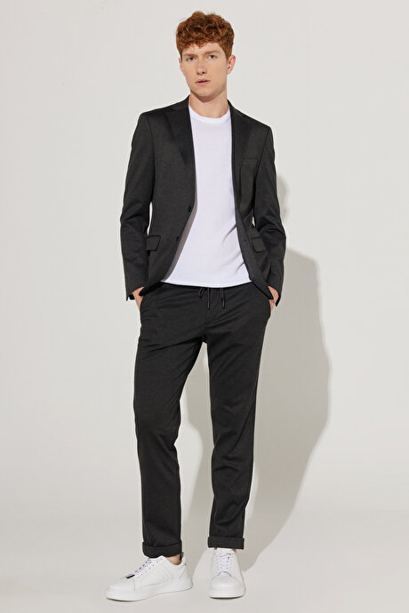 Slim Fit Dar Kesim Mono Yaka Örme Antrasit Takım Elbise resmi