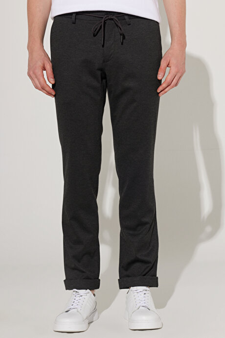 Slim Fit Dar Kesim Mono Yaka Örme Antrasit Takım Elbise resmi