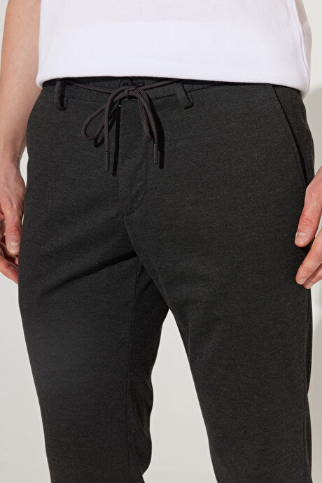 Slim Fit Dar Kesim Mono Yaka Örme Antrasit Takım Elbise resmi