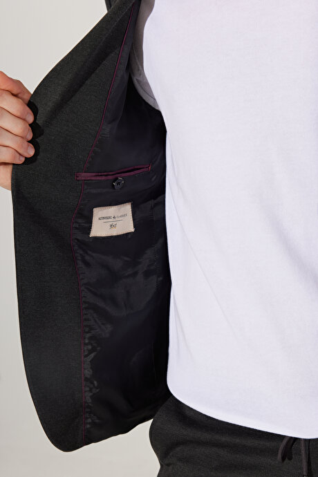 Slim Fit Dar Kesim Mono Yaka Örme Antrasit Takım Elbise resmi