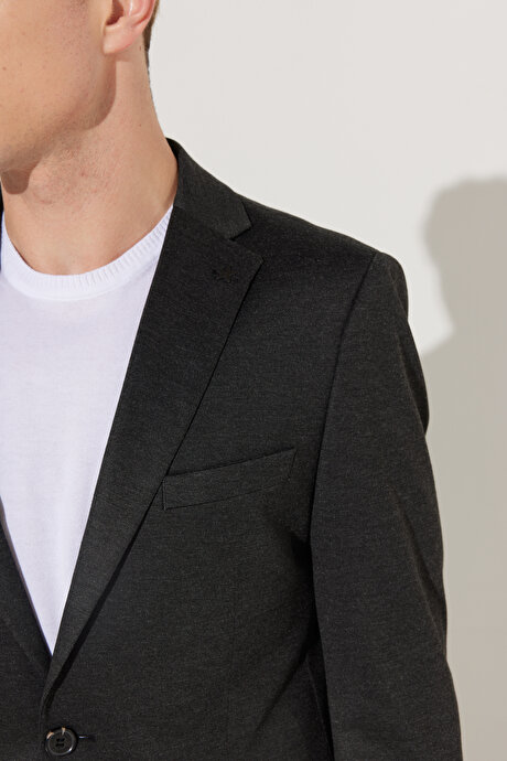 Slim Fit Dar Kesim Mono Yaka Örme Antrasit Takım Elbise resmi