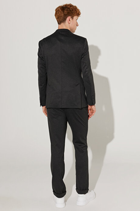 Slim Fit Dar Kesim Mono Yaka Örme Antrasit Takım Elbise resmi