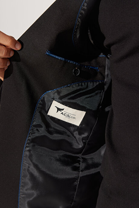 Slim Fit Dar Kesim Mono Yaka Siyah Takım Elbise resmi