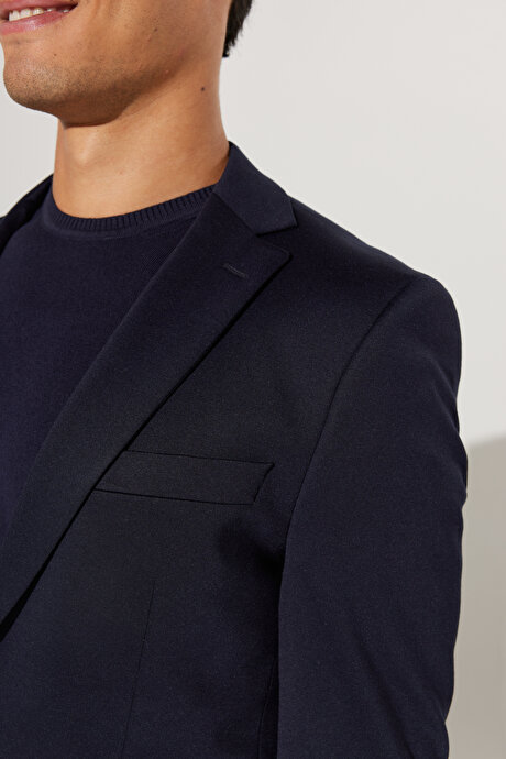 Slim Fit Dar Kesim Mono Yaka Koyu Lacivert Takım Elbise resmi