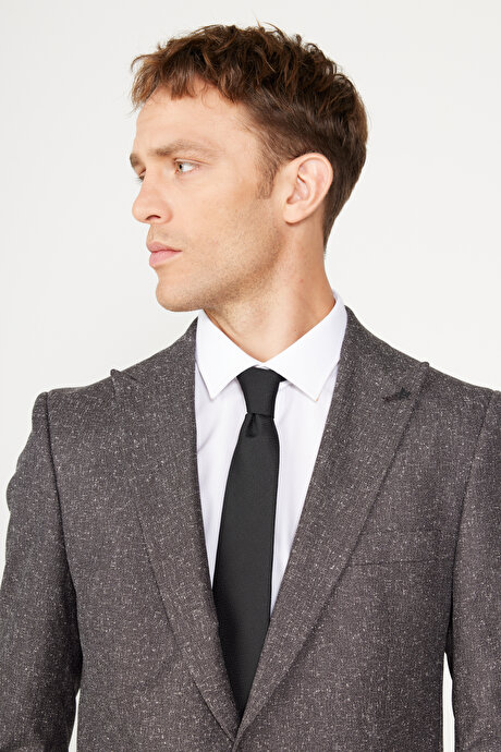 Ekstra Slim Fit Dar Kesim Kırlangıç Yaka Tweet Desenli Kahverengi Takım Elbise resmi