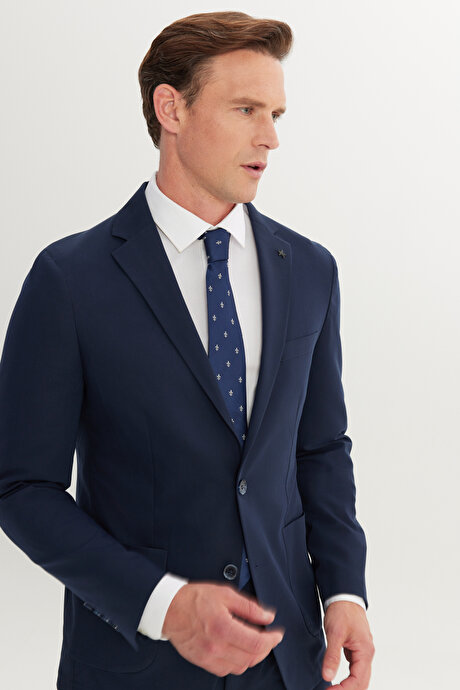 Slim Fit Dar Kesim Mono Yaka Lacivert Takım Elbise resmi