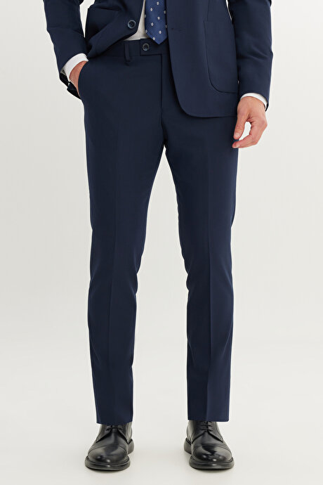 Slim Fit Dar Kesim Mono Yaka Lacivert Takım Elbise resmi