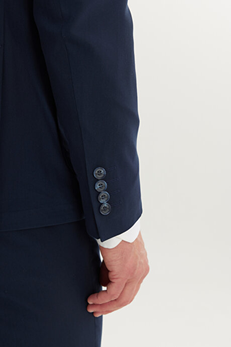 Slim Fit Dar Kesim Mono Yaka Lacivert Takım Elbise resmi