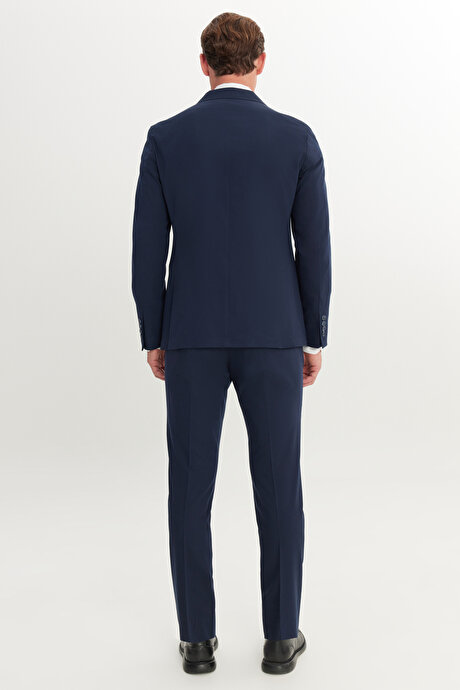 Slim Fit Dar Kesim Mono Yaka Lacivert Takım Elbise resmi