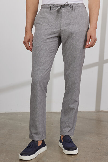 Slim Fit Dar Kesim Mono Yaka Desenli Gri Takım Elbise resmi