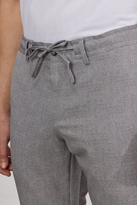 Slim Fit Dar Kesim Mono Yaka Desenli Gri Takım Elbise resmi