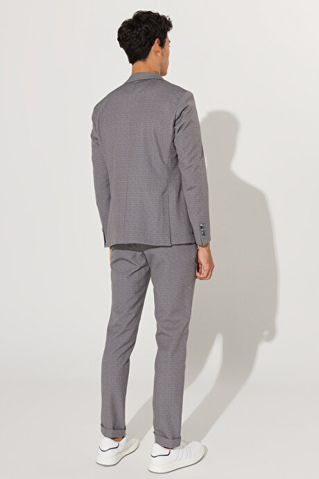 Slim Fit Dar Kesim Mono Yaka Seyahat Çantalı Desenli Bej Takım Elbise resmi