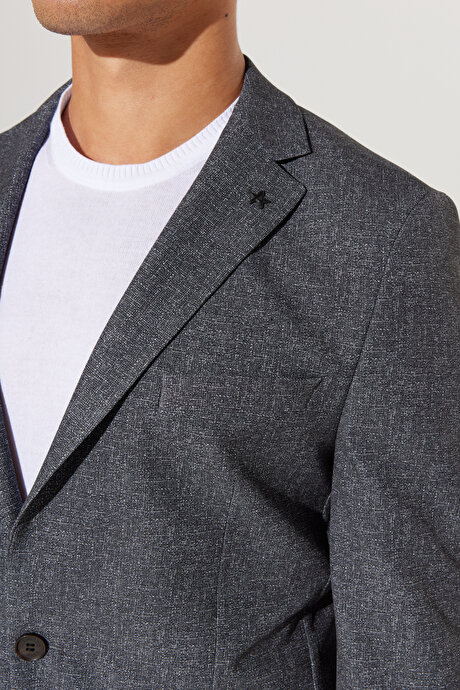 Slim Fit Dar Kesim Mono Yaka Desenli Antrasit-Beyaz Takım Elbise resmi