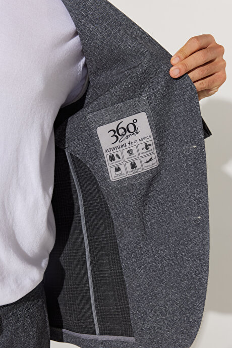 Slim Fit Dar Kesim Mono Yaka Desenli Antrasit-Beyaz Takım Elbise resmi