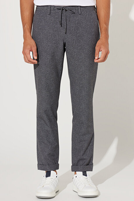 Slim Fit Dar Kesim Mono Yaka Desenli Antrasit-Beyaz Takım Elbise resmi