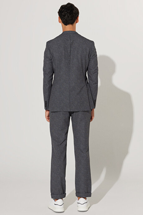 Slim Fit Dar Kesim Mono Yaka Desenli Antrasit-Beyaz Takım Elbise resmi