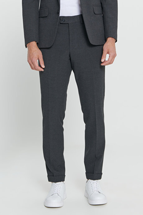 Slim Fit Dar Kesim Mono Yaka Desenli Antrasit Takım Elbise resmi