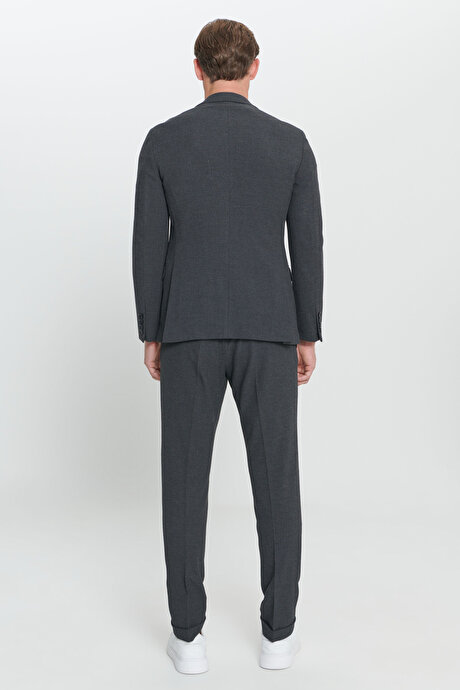 Slim Fit Dar Kesim Mono Yaka Desenli Antrasit Takım Elbise resmi