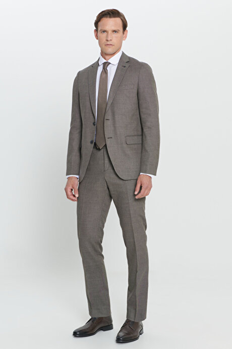 Regular Fit Geniş Kesim Mono Yaka Desenli Siyah-Gri Takım Elbise resmi