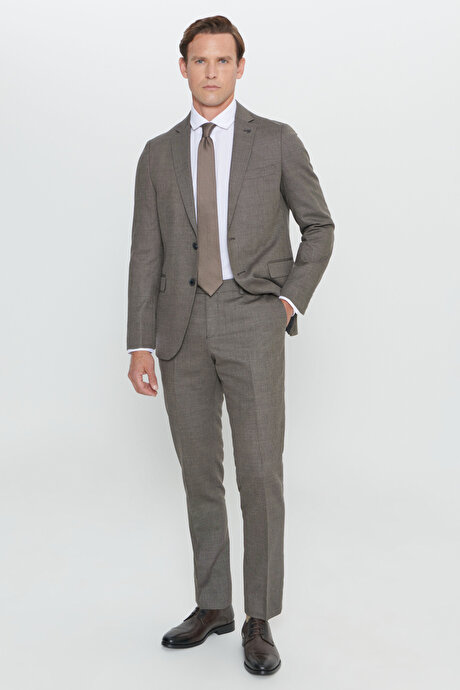 Regular Fit Geniş Kesim Mono Yaka Desenli Siyah-Gri Takım Elbise resmi