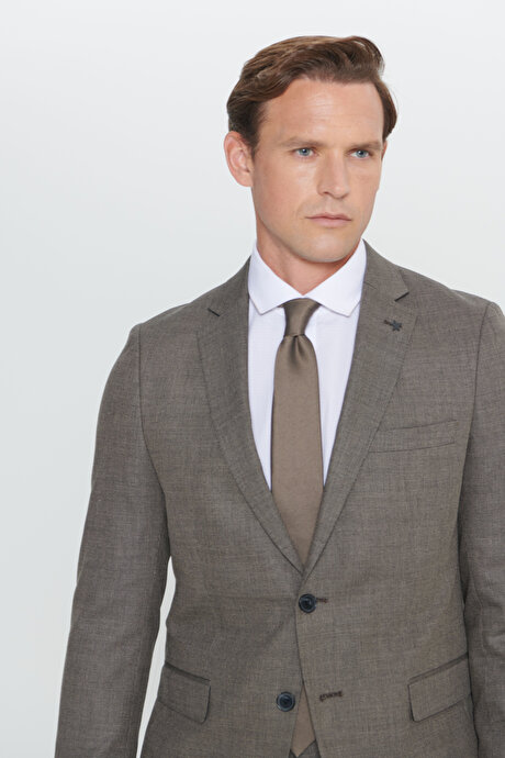 Regular Fit Geniş Kesim Mono Yaka Desenli Siyah-Gri Takım Elbise resmi