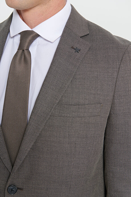 Regular Fit Geniş Kesim Mono Yaka Desenli Siyah-Gri Takım Elbise resmi