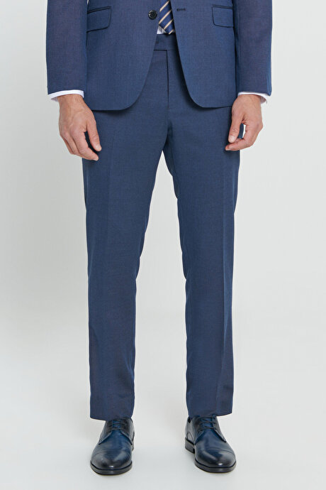 Regular Fit Geniş Kesim Mono Yaka Desenli Lacivert Takım Elbise resmi