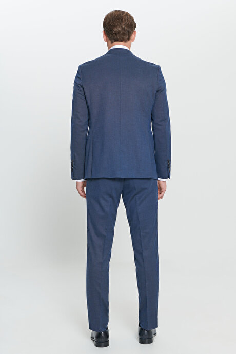 Regular Fit Geniş Kesim Mono Yaka Desenli Lacivert Takım Elbise resmi