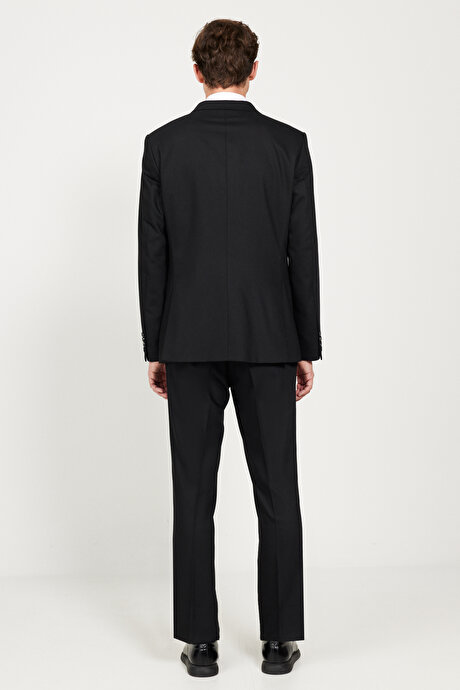 Regular Fit Geniş Kesim Mono Yaka Armürlü Siyah Takım Elbise resmi