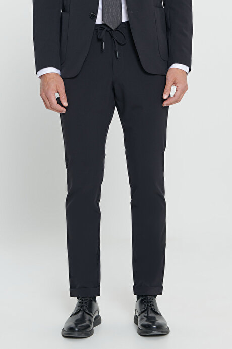 Slim Fit Dar Kesim Mono Yaka Koyu Lacivert Takım Elbise resmi