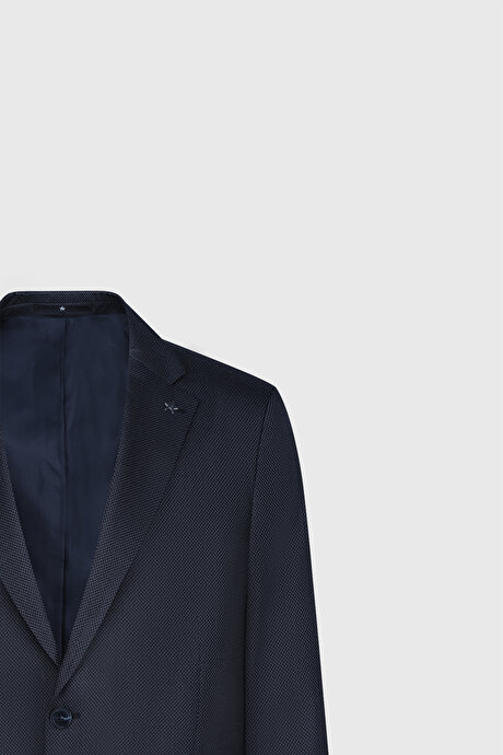 Regular Fit Rahat Kesim Mono Yaka Desenli Kapak Cepli Esnek Siyah-Mavi Takım Elbise resmi