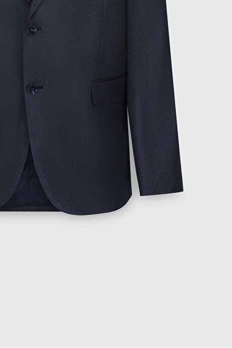 Regular Fit Rahat Kesim Mono Yaka Desenli Kapak Cepli Esnek Siyah-Mavi Takım Elbise resmi