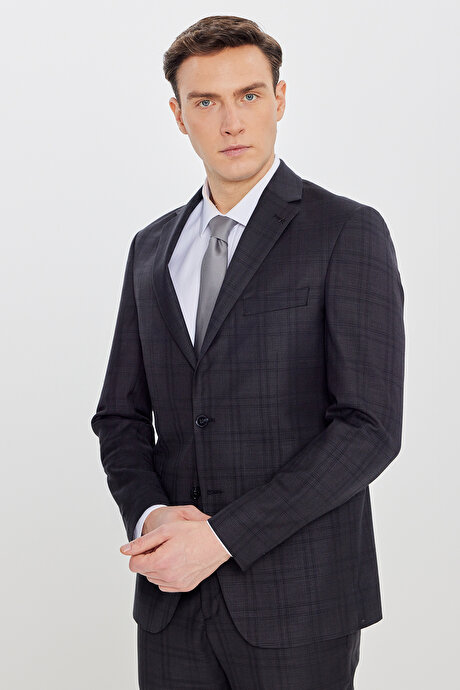 Filafil Slim Fit Mono Yaka Kapak Cepli Antrasit Takım Elbise resmi