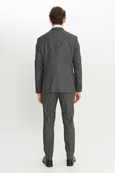 Slim Fit Dar Kesim Mono Yaka Kapak Cepli Tweet Desenli Esnek Siyah-Gri Takım Elbise resmi